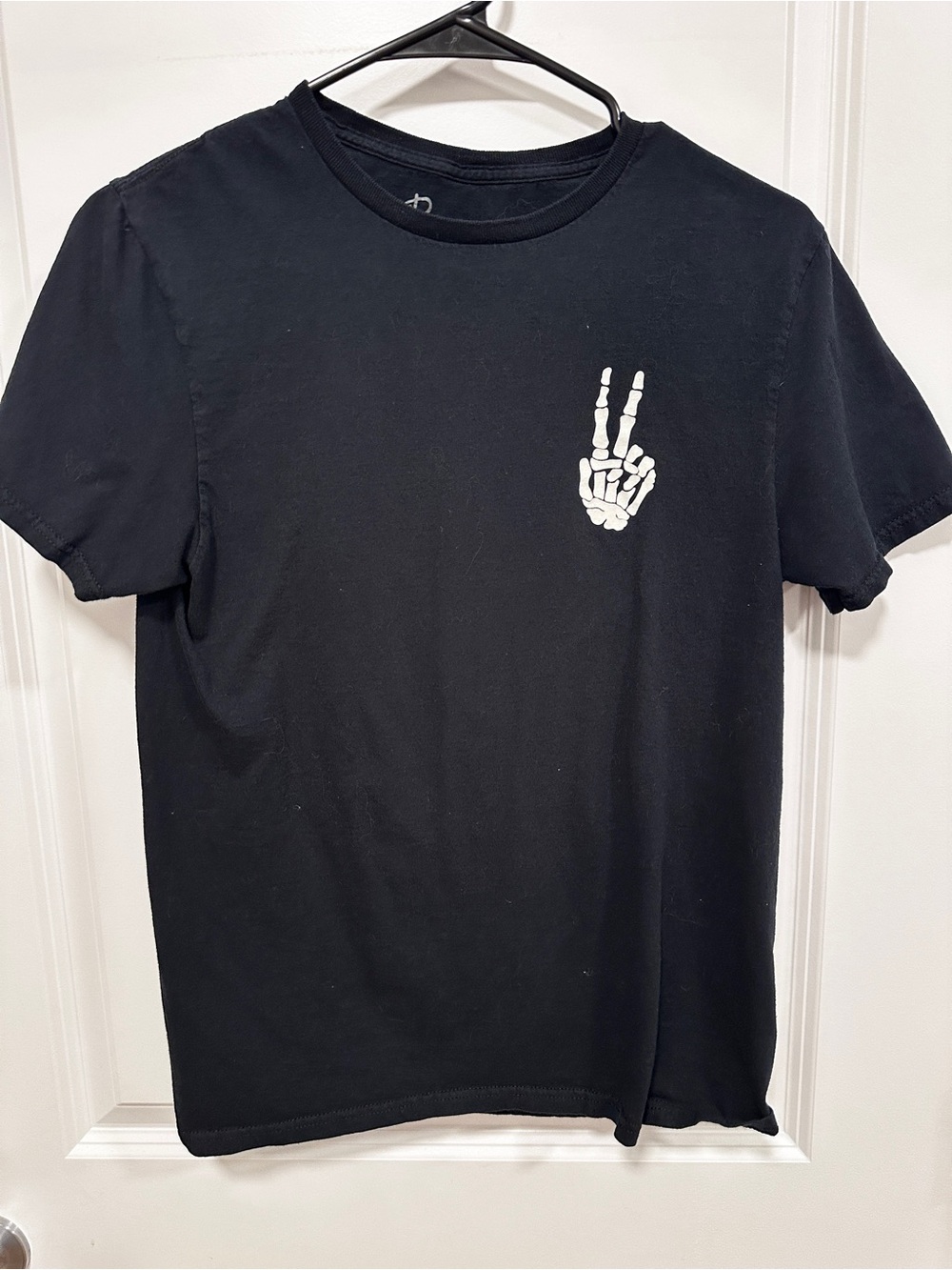 Bowery Supply Co Mens Small Black T-Shirt Skeleton Peace Sign Graphic Tee Cotton
